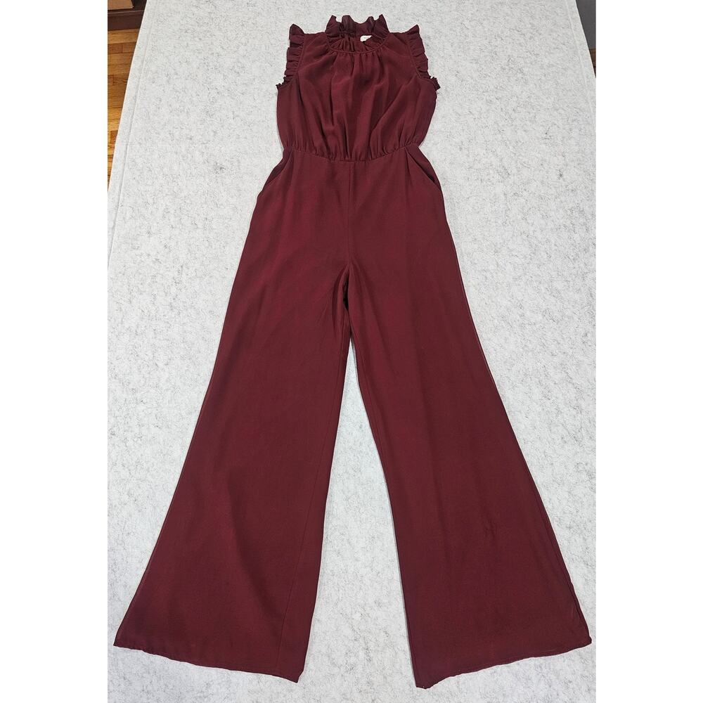 Ali & Jay "It's You Girl" Sleeveless Ruffle Mock Neck Wide Leg Jumpsuit, Sz S